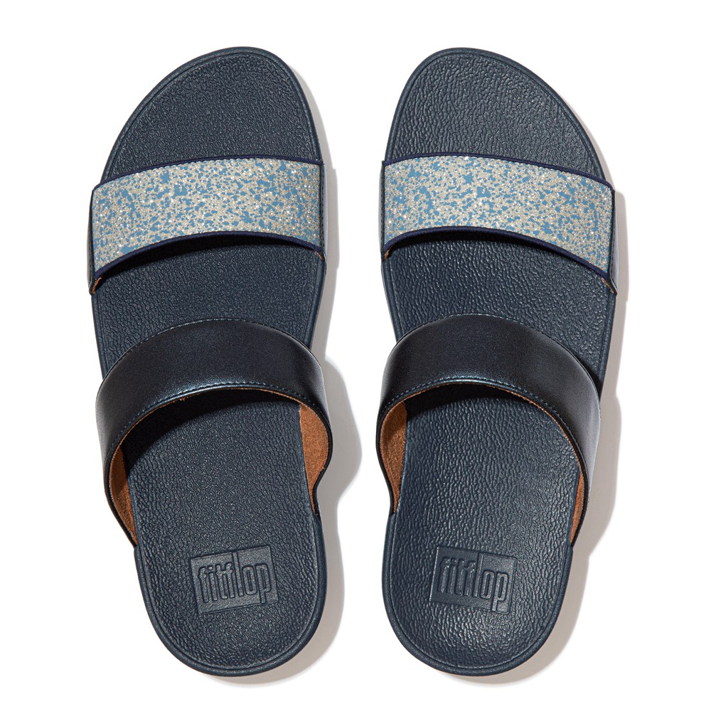 Fitflop Womens Slides - Lulu Shimmer Splash - Navy - 863-YPJLHB
